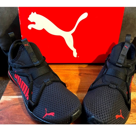 Kids Puma Softride Black Red Mesh Lace Up Athletic Shoes Sz 4.5c NWB - Picture 3 of 12